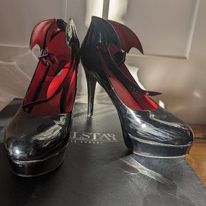 KillStar Black Patent Bat Wing Platform Pumps